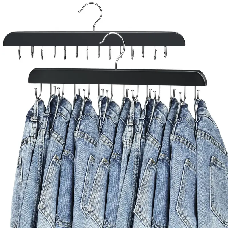 Closet Jeans Hanger, Wooden Jeans Hook, Space-Saving, 180-Degree Rotating Design, Suitable for Skirts/Shorts/Belts/Ties, Closet Storage Organizer
