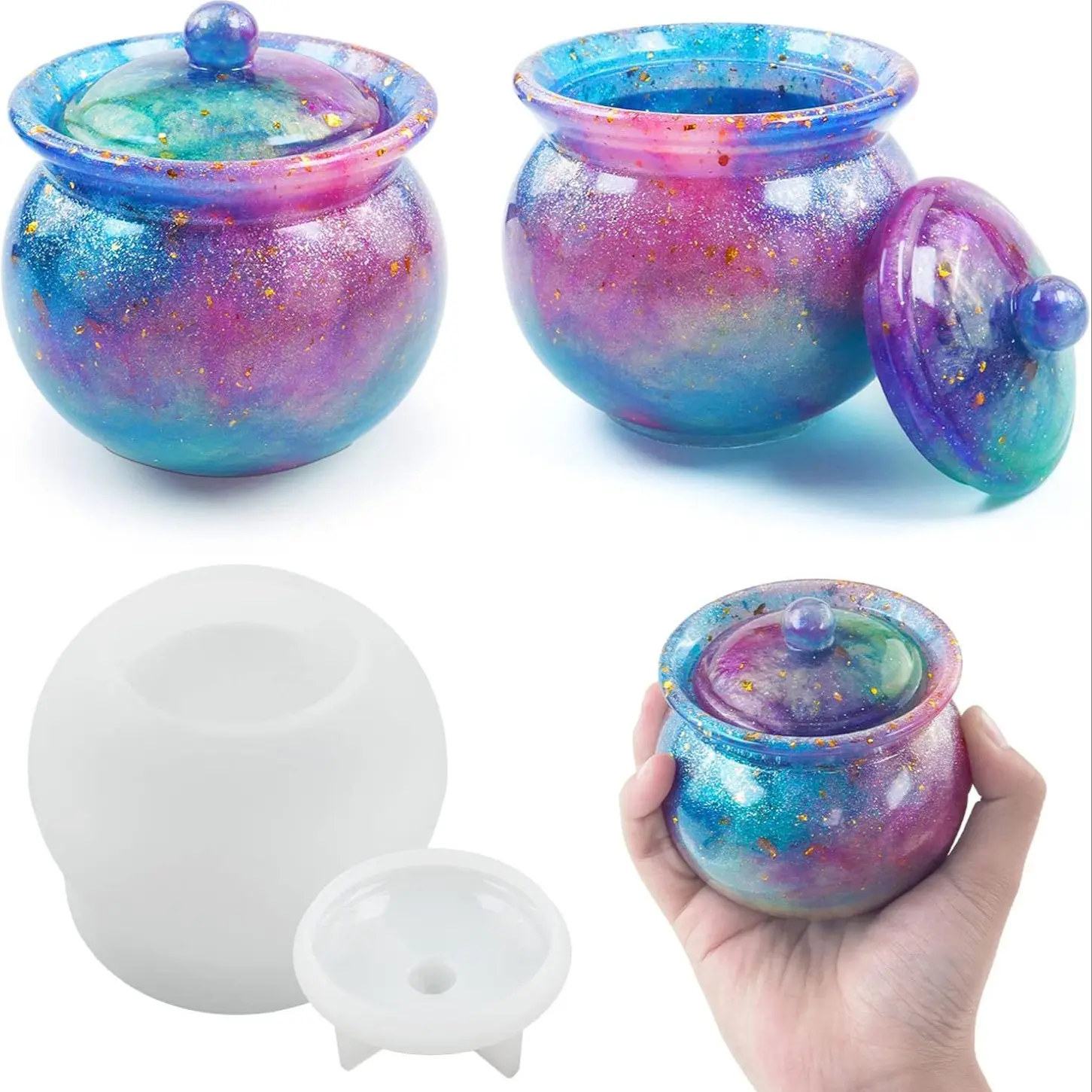 Round Silicone Clean Storage Box Mold with Lid, Unique Resin Mould for Handmade Crafts DIY Containers, Jewelry Accessories Holder