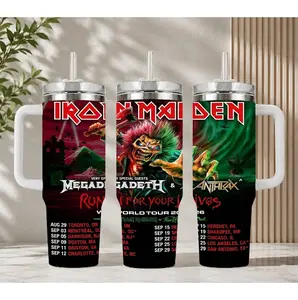Iron Maiden Run For Your Lives 40oz Tumbler With Handle, Heavy Metal Tour Inspired Stainless Steel Cup