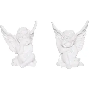 Thinking Angel Statues and Figurines Cute Memorial  Cherubs Sculpture Outdoor Garden  Decorations for Living Room Book Shelf Decor Table Centerpieces Ornament (White)