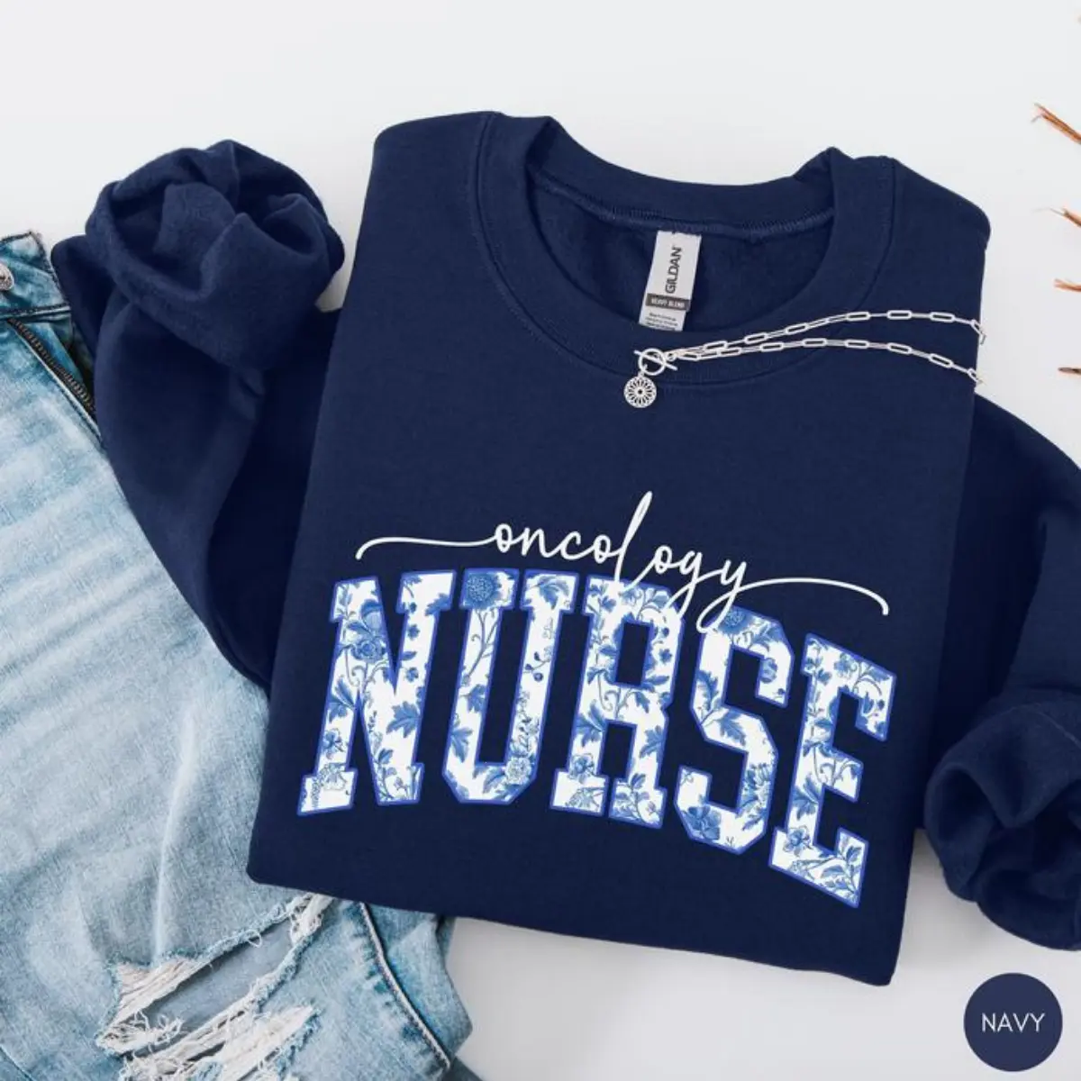 Oncology Nurse T-Shirt, Sweatshirt & Hoodie, Floral Cancer Nurse Shirt, ONC Nurse Crewneck Sweater, Oncology Nursing Sweaters, Peds Onc Nurse Sweatshirt Cotton Fabric
