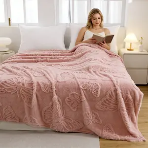 Ultra-Soft Butterfly Embroidered Plush Blanket, Comfortable Sofa Bed Cover, Multiple Colors Available, All Seasons Use, Home Office Dorm