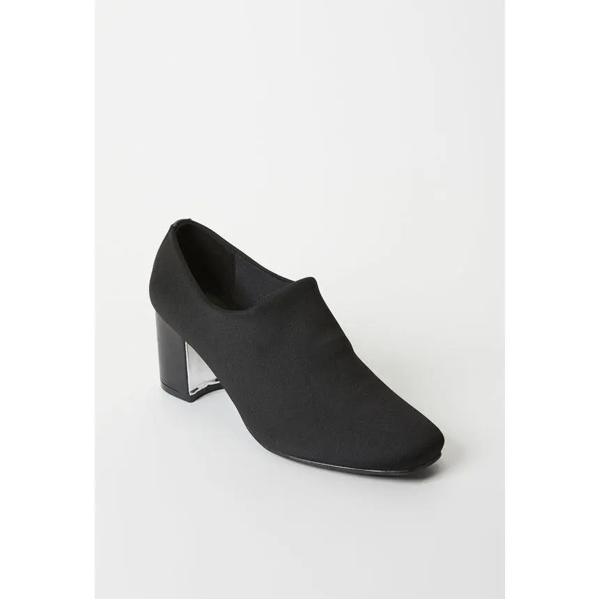 JUST FAB Women’s Black Slip‑On Heels Modern Minimalist Style Block Heeled Pump Fashion