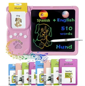 KidGenius Bilingual Flash Cards & Doodle Board, 255 Cards 510 Words, Screen-Free Educational Toy, Great Juneteenth Gift