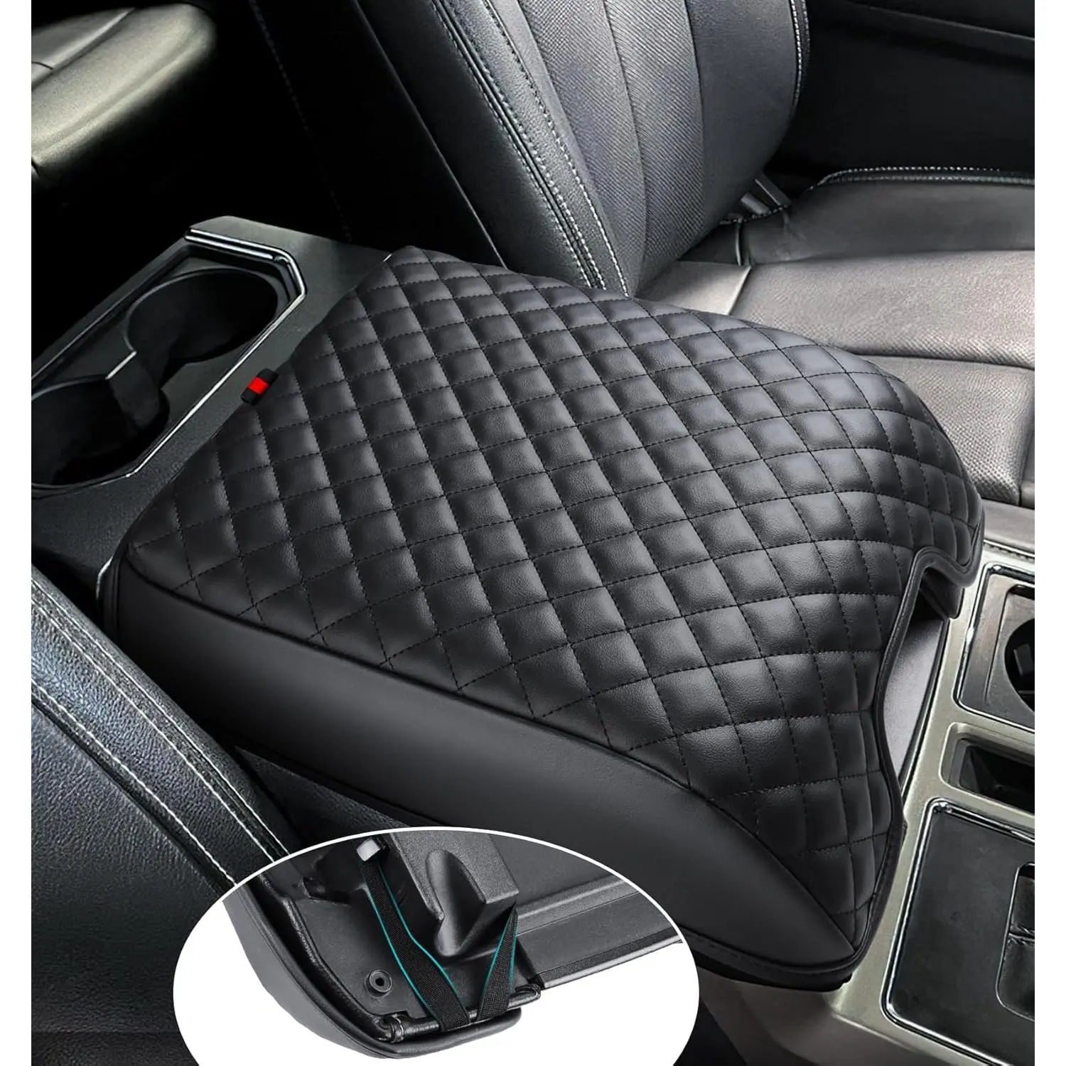 Center Console Cover for  F150 2015-2020, Armrest Cover for F250 F350 F450 2017-2022, Expedition 2018-2024, PU Leather   Interior Accessories Middle Console Cover, Bucket Seat