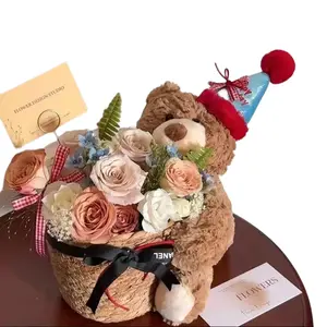 Preserved Rose Teddy Bear Bouquet – Valentine’s Day Romantic Gift for Girlfriend, Cute Birthday Gift for Best Friend