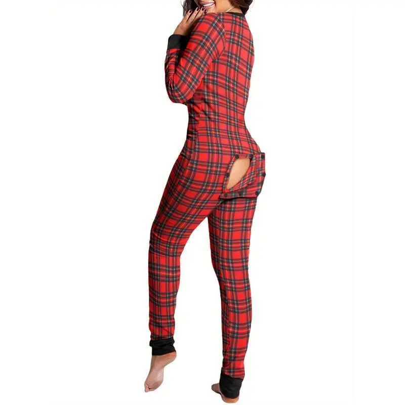 Women'S Sleeping Romper, Christmas Pajamas, Long Sleeve V-Neck Printed Loose Detachable Crotch Elastic Black Cotton Loungewear Women'S Sleeping Romper, Christmas Pajamas, Long Sleeve V-Neck Printed Loose Detachable Crotch Elastic Black Cotton Loungewear