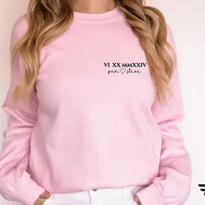 Custom Roman Numeral Date Sweatshirt, Personalized Couple Anniversary Crewneck, Matching Valentine Gift