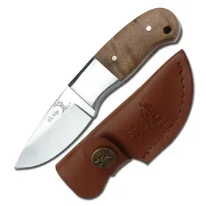 Elk Ridge - Outdoors Fixed Blade Knife - 5" Overall, 2.25" Mirror Polished Blade, Burl Wood Handle, Leather Sheath - Hunting, Camping, Skinning, - ER-111