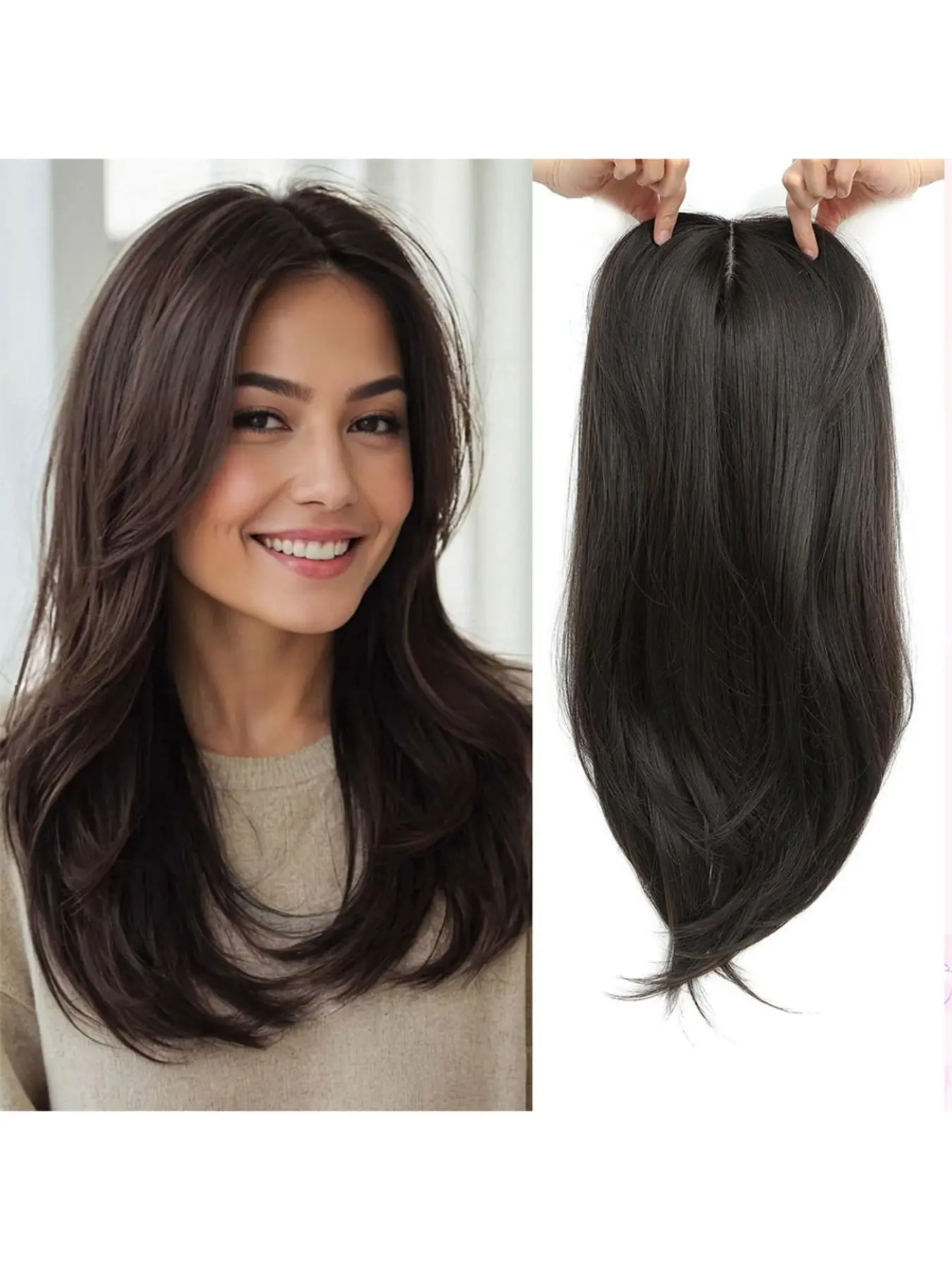 air Topper,18 Inch Long Layered Wavy Toppers for Women with Thinning Hair,Add Volume Synthetic Fiber Hairpieces For Women  Large Base for Daily Use
