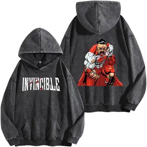 Omni-Man Invincible Washed Hoodie, Cotton, Unisex Streetwear, Retro Anime Graphic Shirt, Perfect Gift for Fans Fabric Menswear graphic tee lover