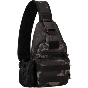 Tactical  Chest Sling Bag Water Resistant MOLLE Shoulder Backpack Mens One Strap Daypack with Water Bottle Holder