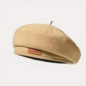 Maillard style French Beret Hats for Women Beige Beret hat Solid Color Cotton Beret Cap for Womens Girls Lady