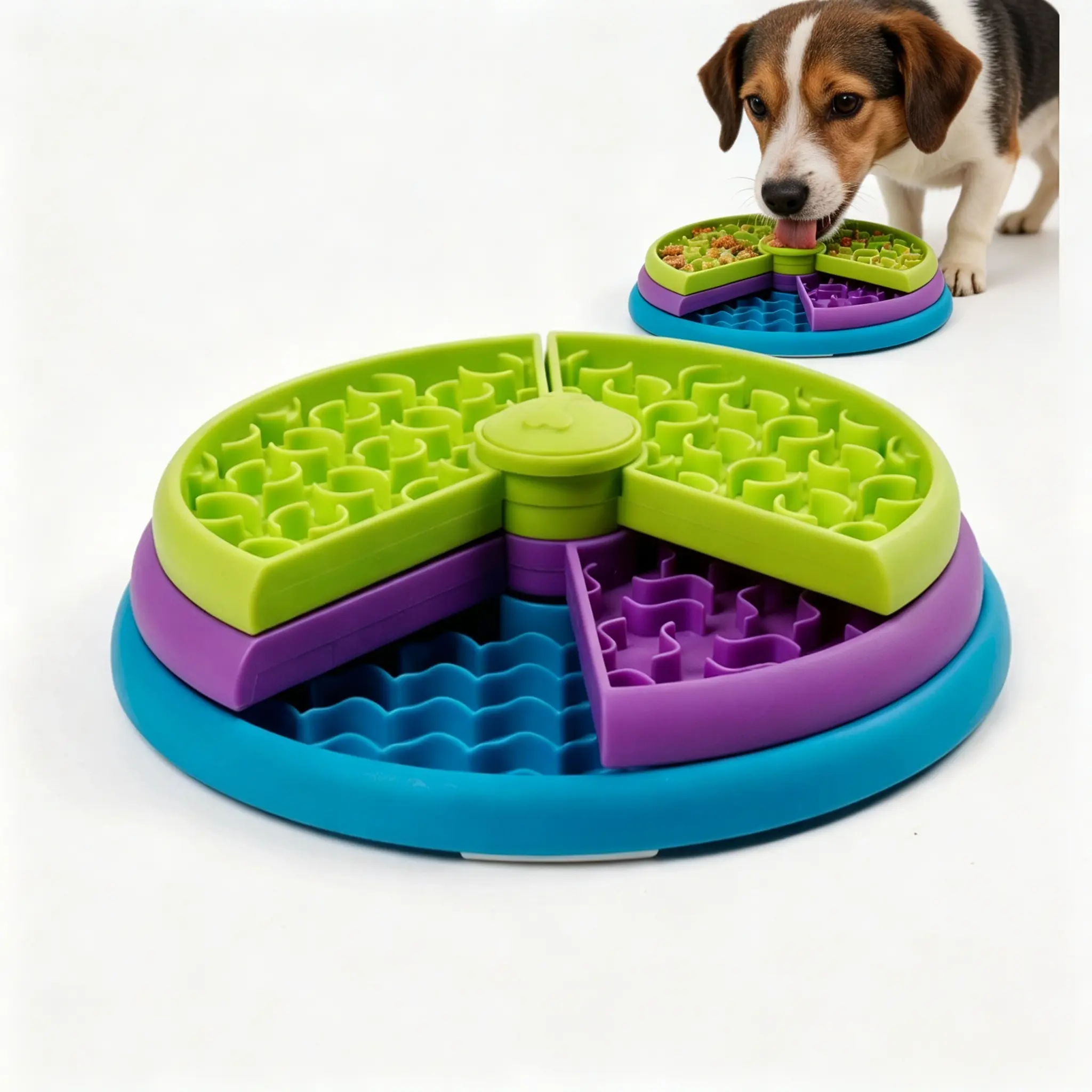 3-Layer Rotatable Dog Slow Feeder Puzzle Bowl Non-Slip BPA Free Interactive Treat Maze Feeder Anti-Choke Slow Eating Food Bowl Mental Stimulation Enrichment Toy Reduces Bloat Anxiety for Small Medium Large Dogs