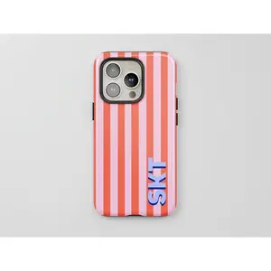 Monogram and Stripes Phone Case Personalized Preppy Shadow Initials iPhone 17 16 15 14 13 12 11 cases
