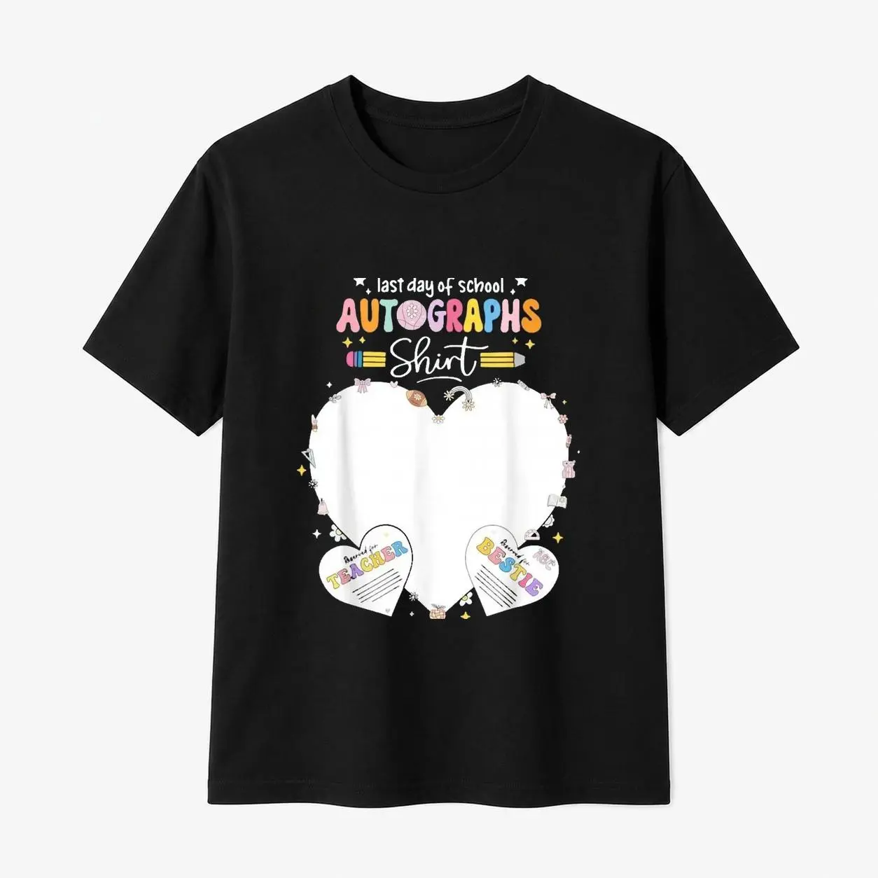 100% Cotton Men's Classic Round Neck Breathable Graphic Short-Sleeve T-Shirt - Last Day of School Autograph Top for Students, Casual Wear