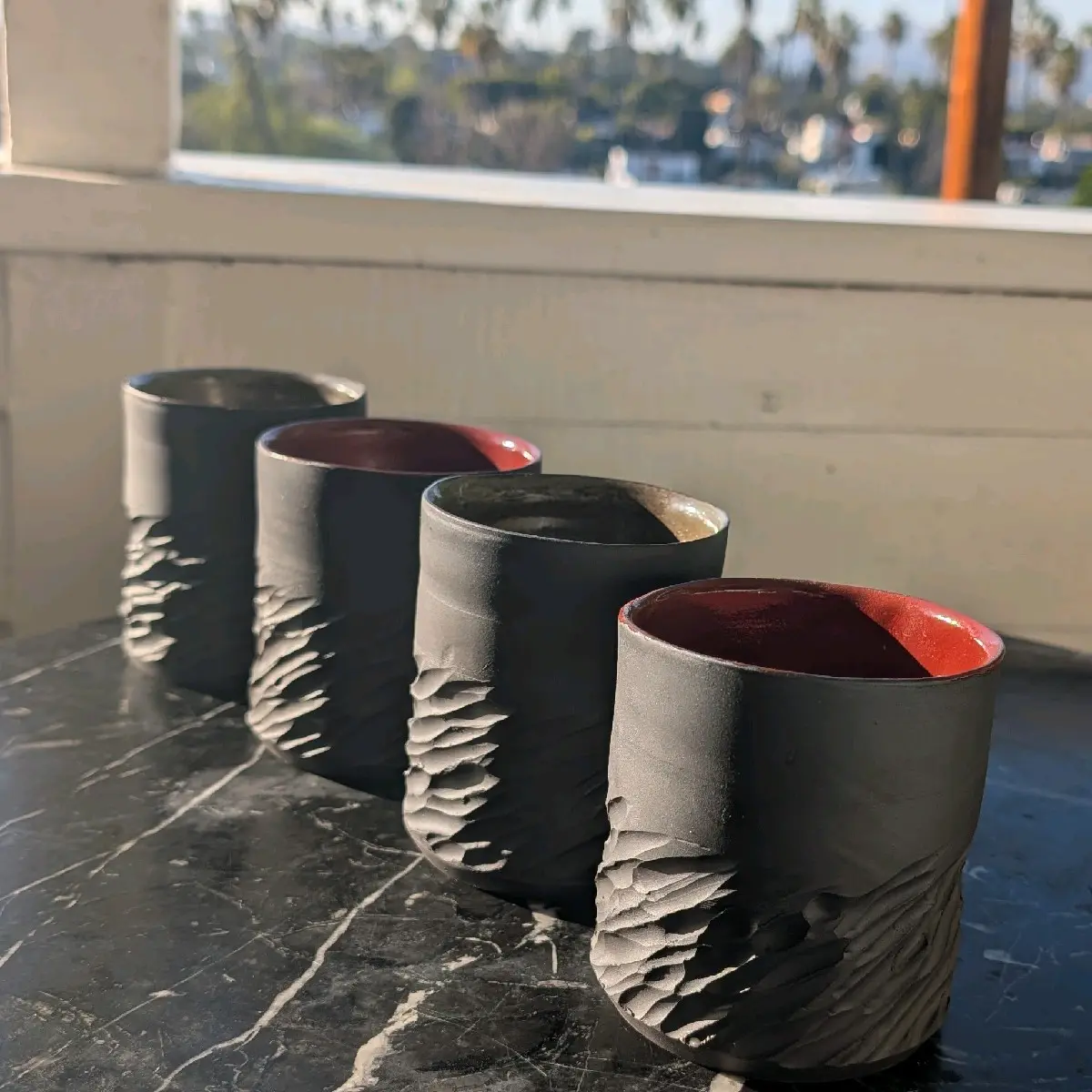 Modern Minimalist Handmade Pottery Mug - Black Obsidian Clay and unique Glazes. Own a piece of functional art made with love.