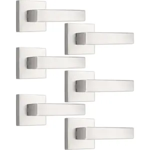 Contemporary Dummy Door Lever Handle Set, Satin Nickel Finish, Non-Turning Pull Only, Inactive Door Handle, Zinc Alloy, 6 Pack