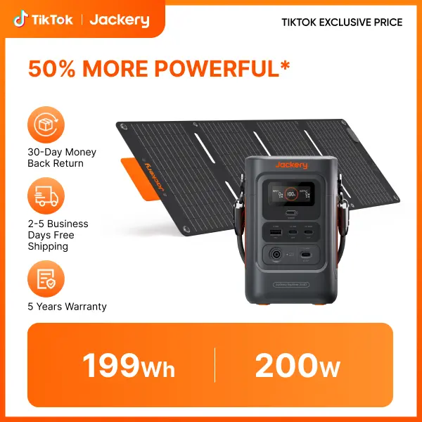 [Live Exclusive] Jackery Explorer 240D Compact Portable Power Station with 40W Mini Solar Panel, 199Wh LiFePO4 Battery, 3 USB-C Ports (140W per Port) Fast Charge Multi-Device Solar Power Generator for Hiking, Off Grid Supplies & Outdoor Emergencies