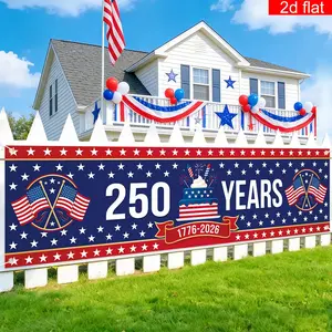 1PCS US Independence 250th Yard Banner – Durable Polyester with Flag, Stars & Cake, Patriotic Wall/Garden/Patio Decoration, Party Decorations Banners, Yard Sign Banner for 1776-2026 Celebration, Tear-Proof & Reusable Party Bunting for Home