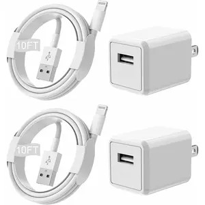 2 Pack 10FT Lightning Cable Cube for  iPhone Charging Transfer Cord Cable with USB Plug Wall Charger Block Travel Adapter for iPhone 14/13/12/11/SE 2022/8/7/XS/XR/X/iPad