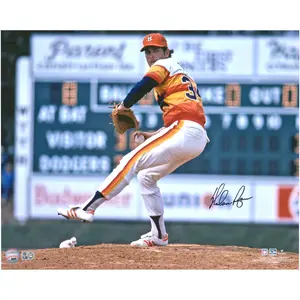 Nolan Ryan Houston Astros Autographed 16" x 20" Pitching in Rainbow Jersey - Fanatics Authentic Certified - MLB Memorabilia