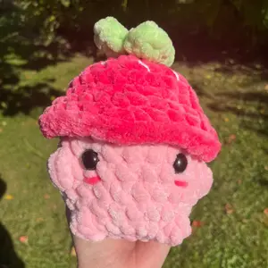 Jumbo Crochet Strawberry Mushroom Plushie