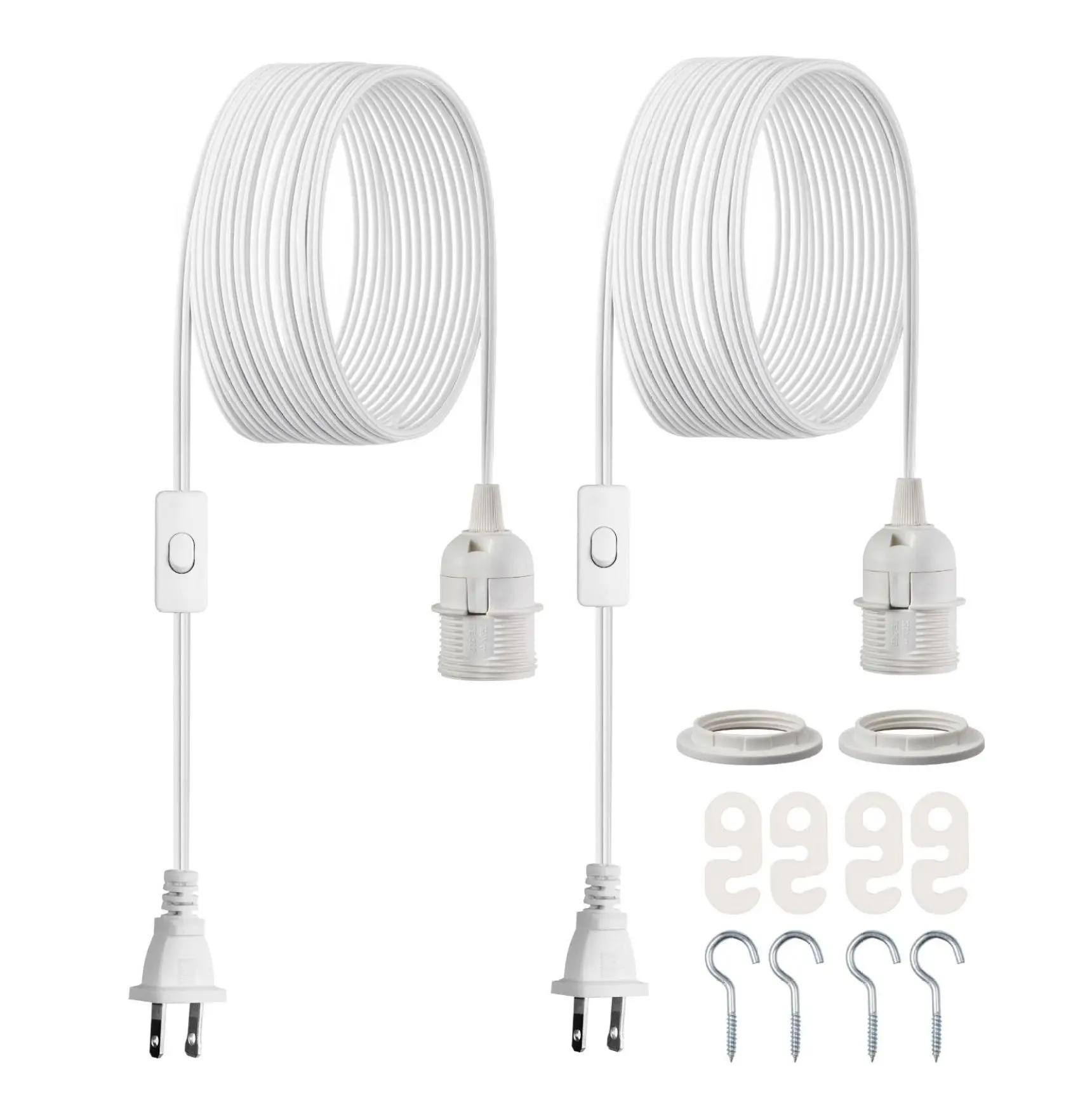 Hanging Light Cord Kit 16ft 2-Pack, E26 Socket, Extension Cord for Pendant Lights, Indoor/Outdoor, On/Off Switch, Lamp Cord Replacement