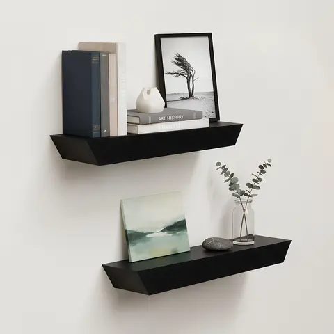 Spaco 2-Piece Black Floating Wall Organizer Shelves (18.11in) - Invisible Brackets, Easy Installation, Durable, Modern Chic Decoration, Vanity Mirror-Below Fit, Shelves for Bedroom