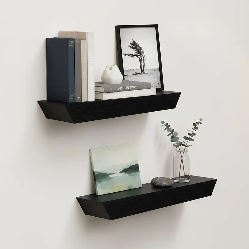 Spaco 2-Piece Black Floating Wall Organizer Shelves (18.11in) - Invisible Brackets, Easy Installation, Durable, Modern Chic Decoration, Vanity Mirror-Below Fit, Shelves for Bedroom