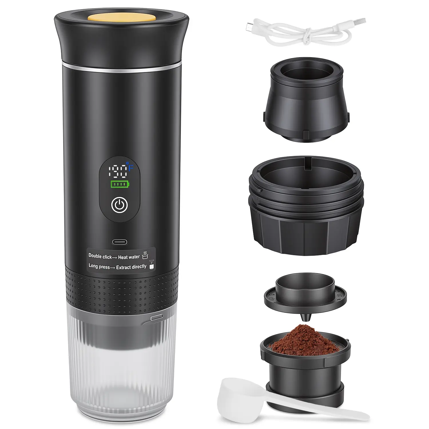 3-in-1 Portable Espresso Machine Cordless Self-Heating Coffee Maker with 7500mAh Battery 90℃/194℉ Heating 20Bar Pressure Anti-Dry Burn Fit for Ground tiktokshopbacktoschool
