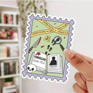 Crime Scene Book Club Stamp Sticker – Spooky Evidence Decal for True Crime Readers, Perfect for Journals, Water Bottles & More