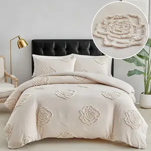 Washable khaki 2/3-piece duvet cover set - tufted 3D rose pattern, size 9, soft and comfortable polyester material, elegant and simple bedroom decoration, pillowcase set, durable bedding, hotel quality.