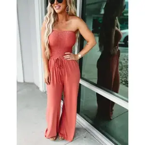 2025 New Solid Color Strapless Loose Women's Jumpsuit Elegant Overalls