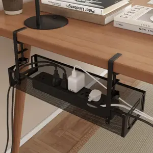 Under Desk Cable Management Tray - Drill-Free Steel Organizer, Cable Organizers, Lightweight and Durable, Multi-Compartment Cable Tray for Office, Kitchen, Under Desk Accessories, Modern Cable Tray, Lightweight Design, Desk Accessories Office