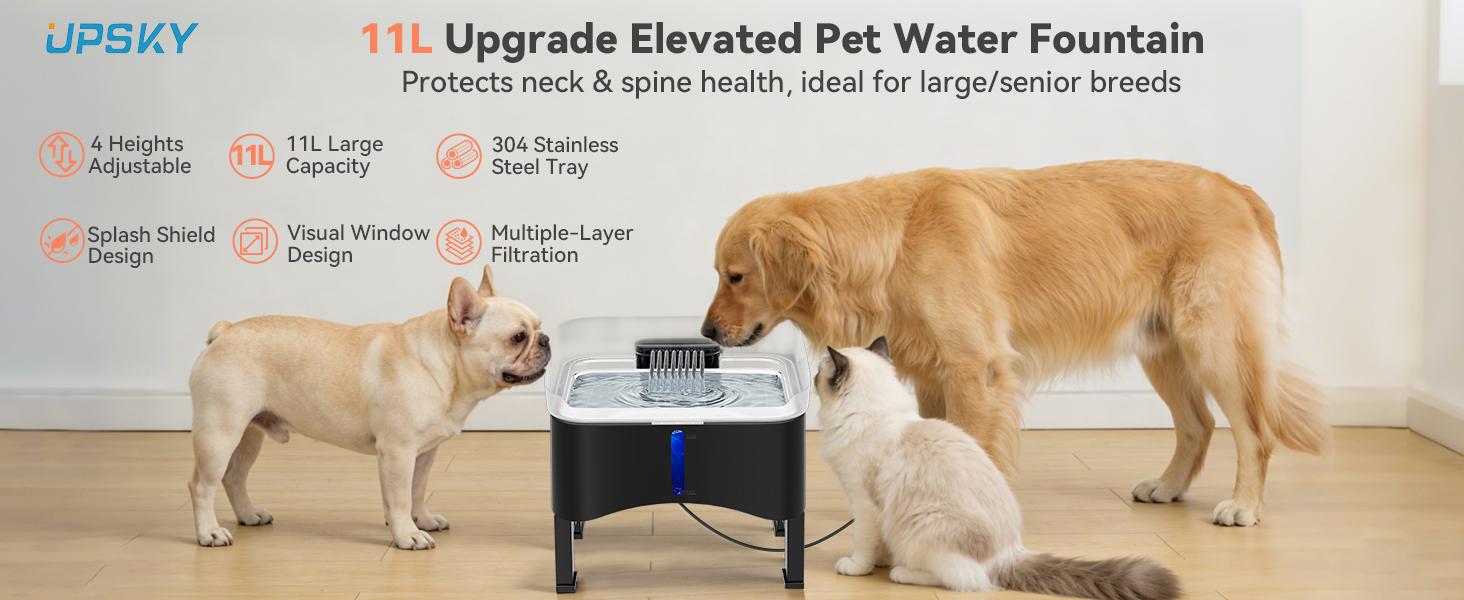 UPSKY 11L Elevated No-Spill Dog Water Fountain, 4 Heights Adjustable, 304 Stainless Steel Tray with Anti-Clog Pump & 4 Filters for Senior Dogs, All Dog Sizes & Multi-Pet Home,Black UPSKY 11L Elevated No-Spill Dog Water Fountain, 4 Heights Adjustable, 304 Stainless Steel Tray with Anti-Clog Pump & 4 Filters for Senior Dogs, All Dog Sizes & Multi-Pet Home,Black