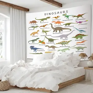 Kids Educational Dinosaur Tapestry, Colorful Dinosaur Names Print Wall Hanging Tapestries, Soft Wall Blanket Backdrop Decor for Boys Bedroom Nursery  Living Room Bedroom Dorm Party