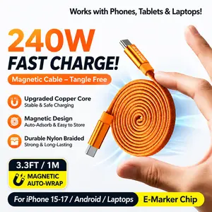 240W Magnetic Charging Cable, Fast Charge USB C Cable, Portable Travel Cord for iPhone 15 16 17 Pro, Perfect Gift for Him & Her