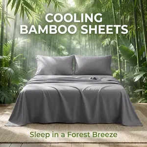 Bedsum 3/4Pcs Cooling Bamboo Sheet Set, 55% Bamboo 45% Polyester Oeko-Tex Bedding, Temp Regulating for Hot Sleepers, 15" Deep Pocket Wrinkle Resistant Machine Washable All Season Multi Color Bedroom Guest Room Holiday Gift