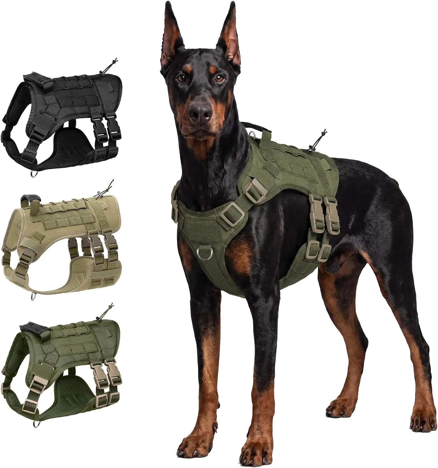 Tactical Dog Harness for Medium Dogs, Heavy Duty No Pull Dog Harness with Handle, Adjustable 6-Buckle Pet Vest for Pitbull, Border Collie, Boxer, Walking, Training, Hunting