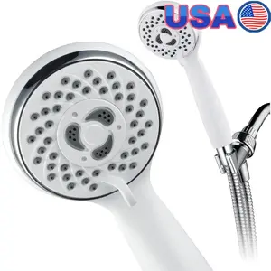 4-Setting Hand Shower with Chrome Accents High Power Dial Easy Clean Jets Overhead or Handheld Tool Free Installation Model 8002
