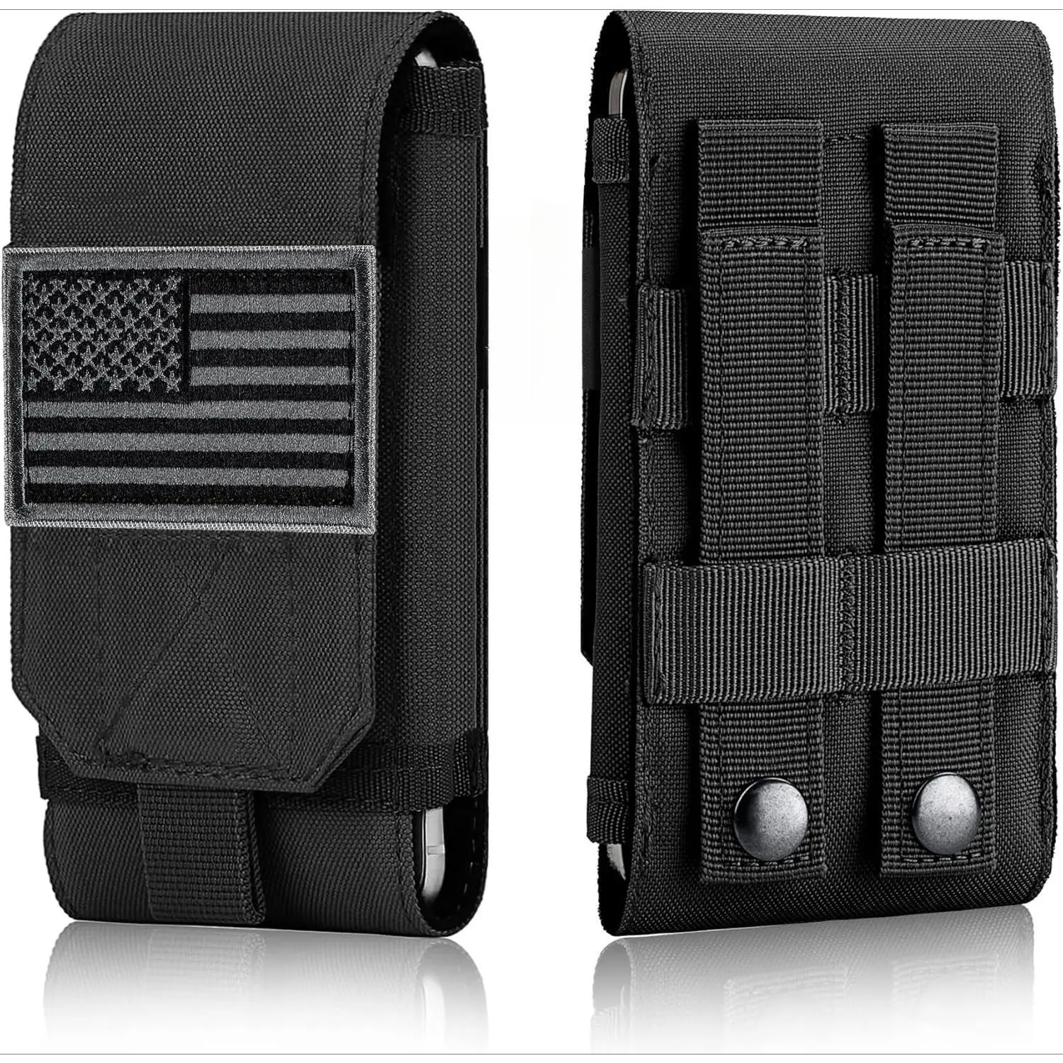 F-PHP11  Tactical Molle Phone Cover Case - Heavy Duty Loop Belt Holster Pouch With Flag Patch - For iPhone 16/15/14/13/12 Pro Max, Galaxy S24 Ultra