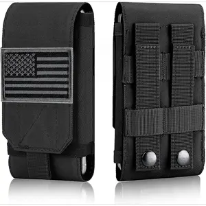 F-PHP11  Tactical Molle Phone Cover Case - Heavy Duty Loop Belt Holster Pouch With Flag Patch - For iPhone 16/15/14/13/12 Pro Max, Galaxy S24 Ultra