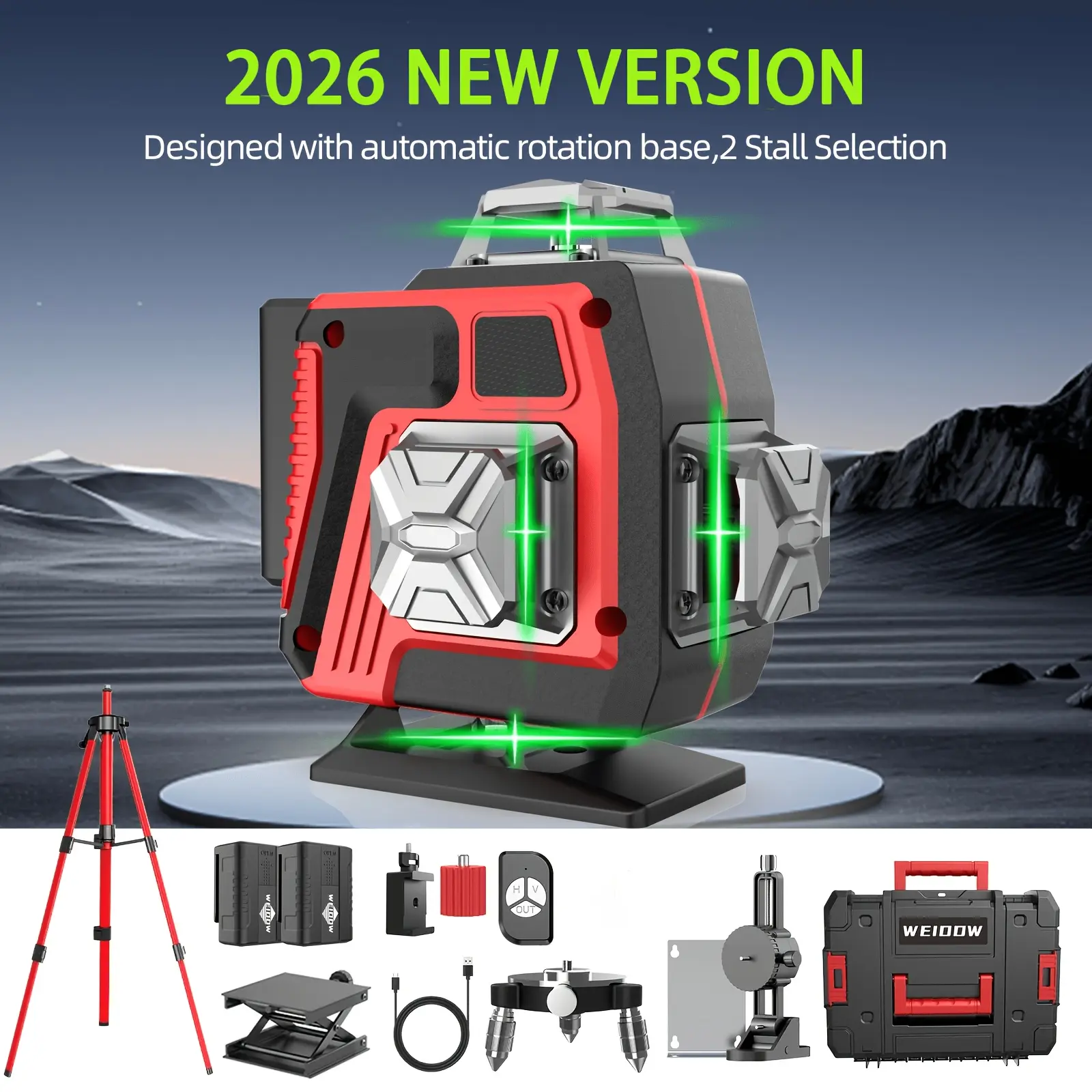 16-line Self-leveling Laser Level With Tripod, 4x360° 4DGreen Cross Laser Beam Digital Display And Batteries,Suitable For Home Decoration, Construction Projects, DIYPainting Hanging, Etc.