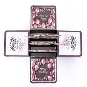 3D Pop-Up Birthday Card with Envelope, Cartoon Flower Theme, Laser Cut Paper Art, & Balloons, Cake & Butterfly Design, Greeting Card