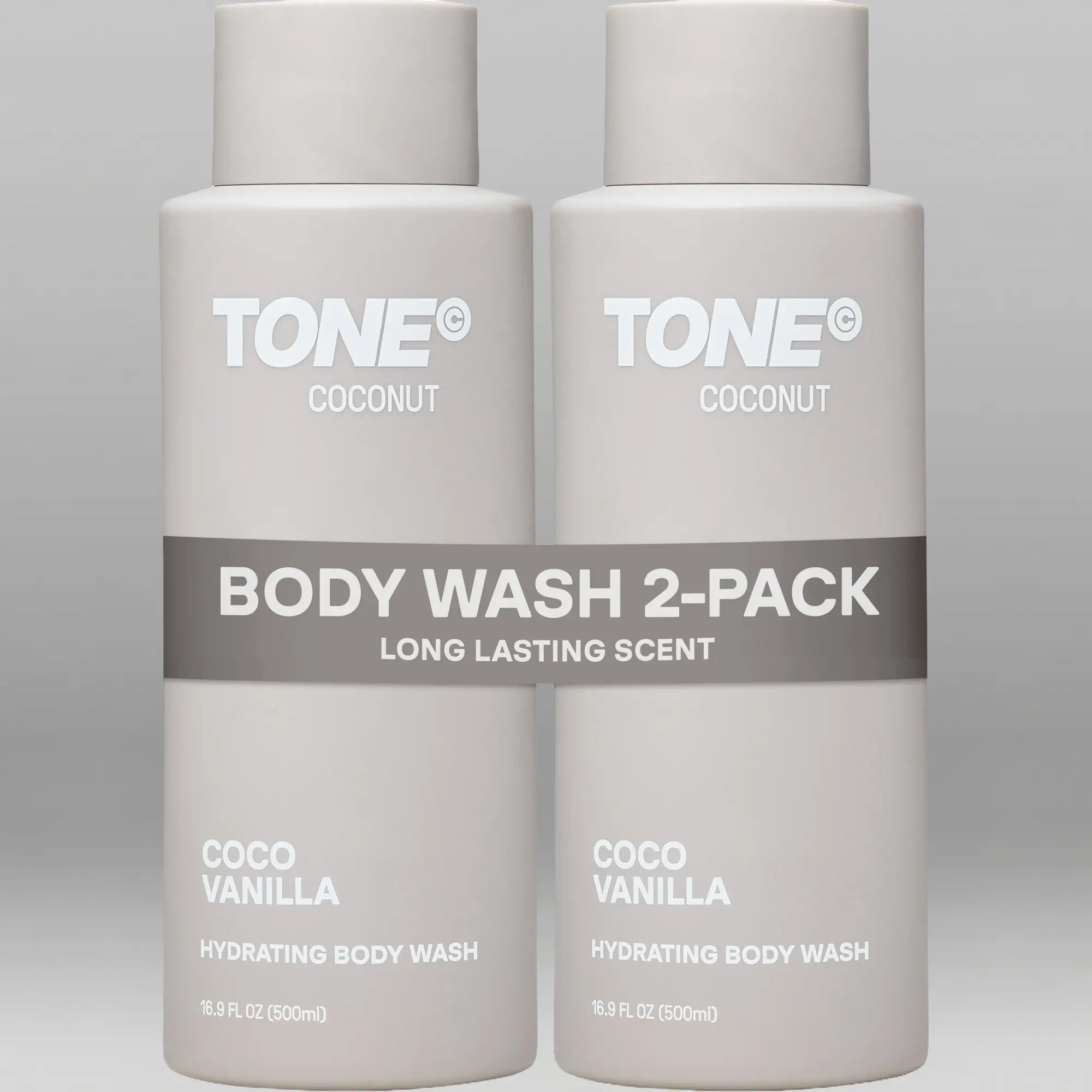 TONE Coconut Hydrating Body Wash - 16.9 fl oz 2-Pack, Long-Lasting Fragrance, Coconut-Derived Cleansers, Moisturizing, Paraben-Free, Dermatologist-Tested