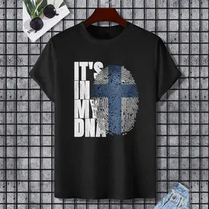 It's In My DNA Finnish Shirt Suomi Finland Flag Gifts Finn T-Shirt, 100% Cotton, Single Side Printed, Black Short Sleeve T-shirt, Gift for Family Friends, S-XXXL, 1 pc, Fabric Weight 180g