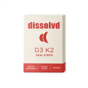 Dissolvd D3K2 Oral Strips - 30 Orange Strips for Bone, Heart & Immune Support - Vitamin D3 + K2 for Calcium Absorption
