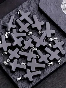 20 Genuine Obsidian Cross Pendants, Bulk Gemstone Chakra Crystal Cross Charms for DIY Jewelry Making, Perfect Christmas Gift