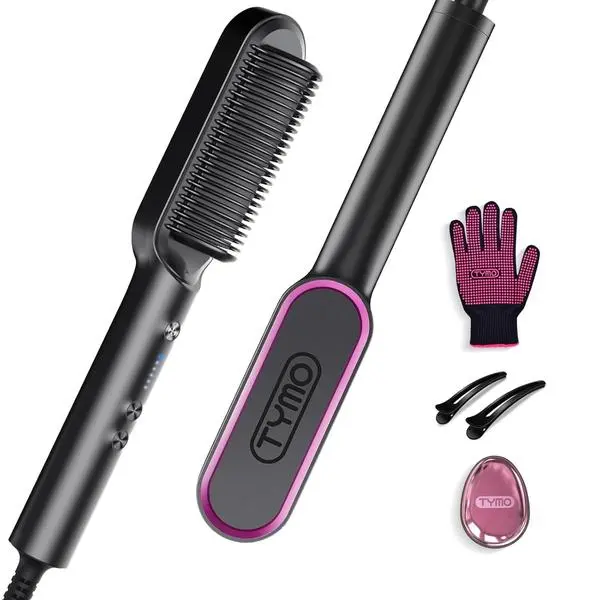 TYMO Ring Hair Straightener Brush for Women - 5 Temps, 20s Fast Heating, Dual Voltage, Black (Personal Care Appliance)